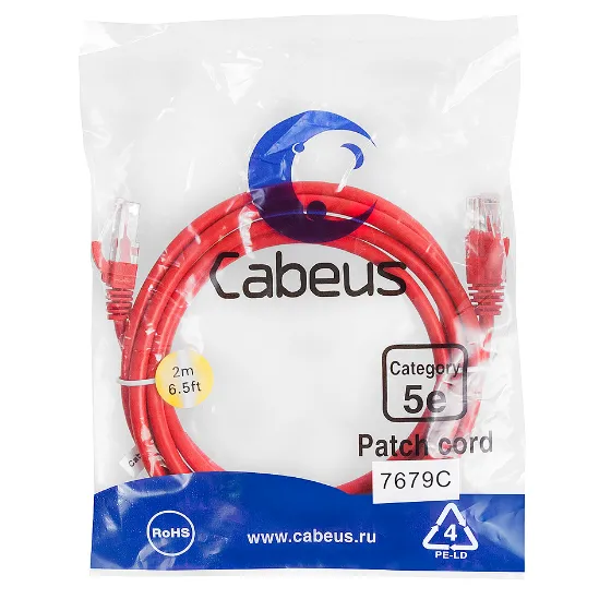 Cabeus PC-UTP-RJ45-CAT.5E-2M-RD Патч-корд U/UTP, категория 5e, неэкранированный, цвет красный, 2 м