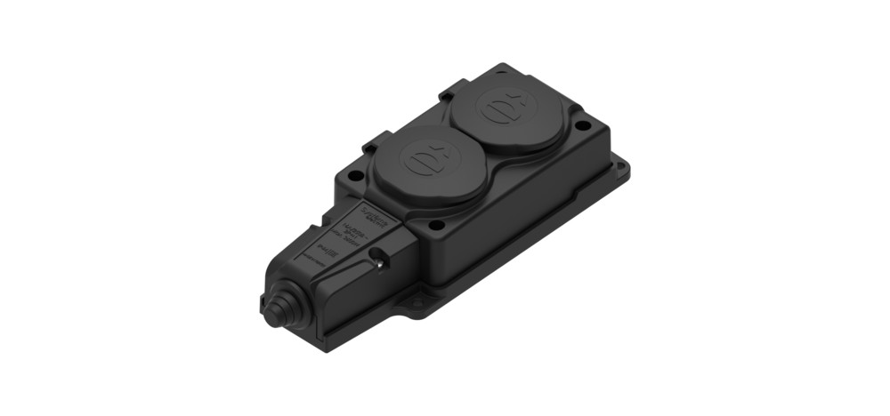 Колодка 2х розетка двойная 2К+З каучуковая 16А/250В IP44 Чёрная MultiSet