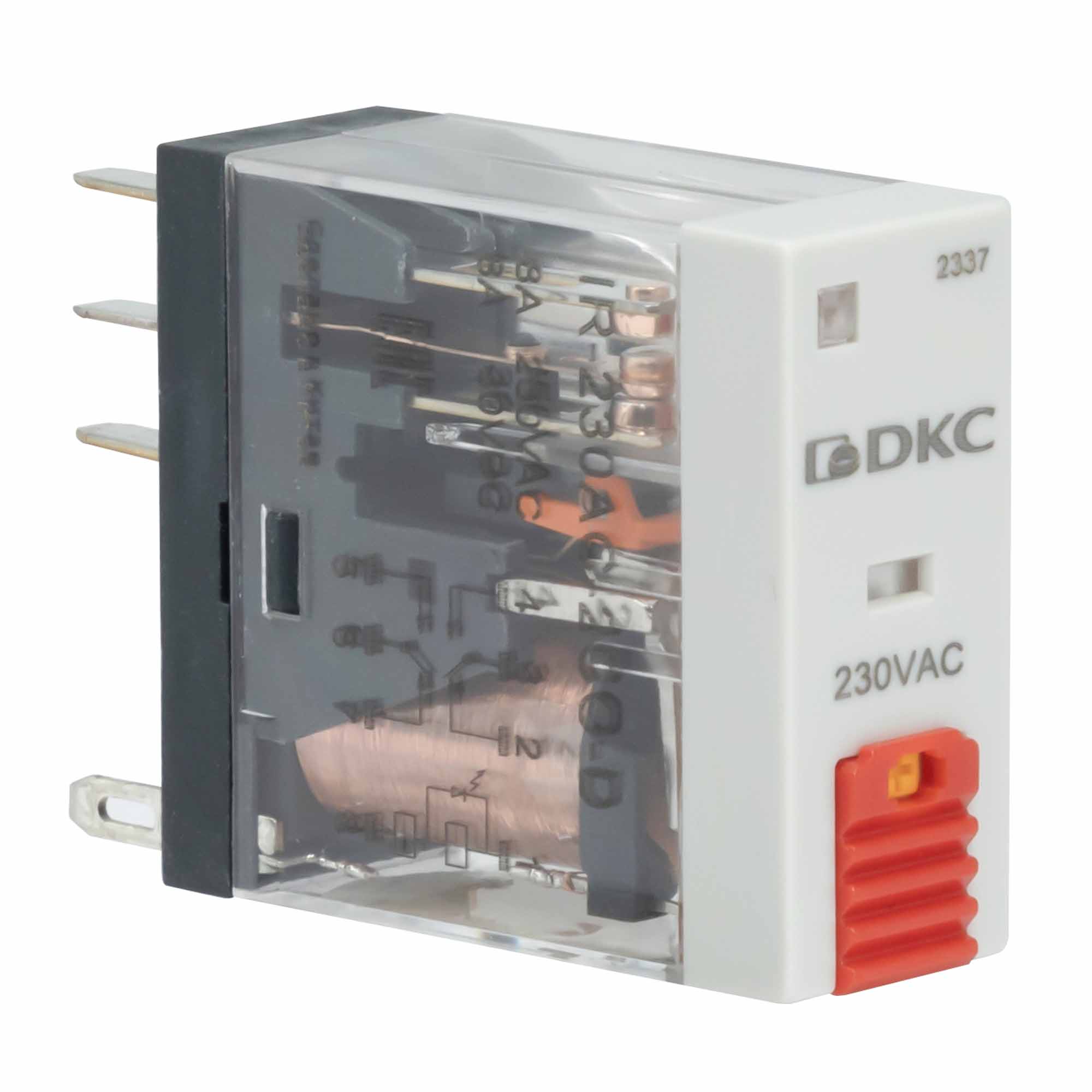 Реле миниатюрное промышленное, 2CO, коммутируемый ток 8 А, AgSnO, напряжение 24V AC, опция – тест-кнопка+светодиод