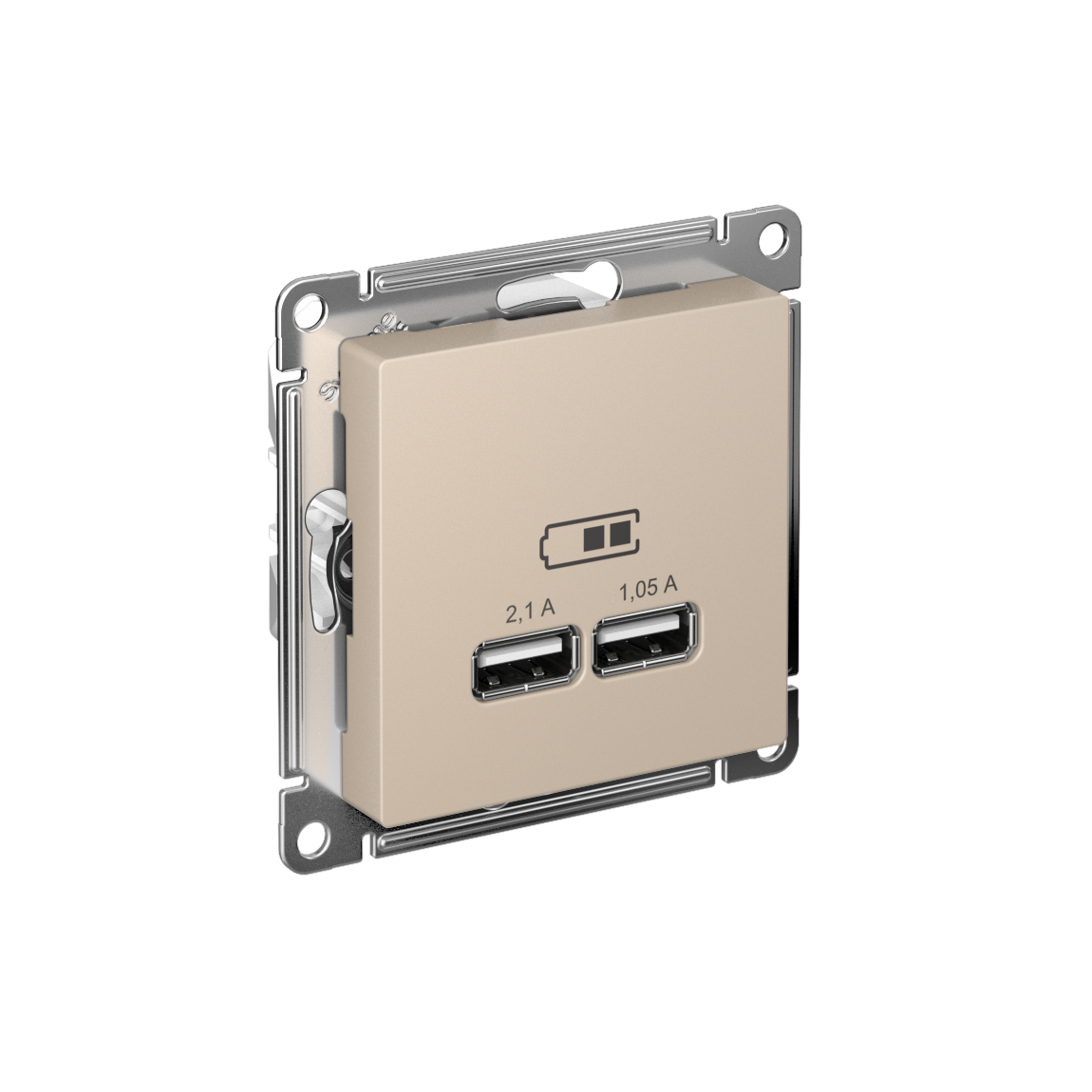 ATLASDESIGN USB розетка A+A, 5В/2,1 А, 2х5В/1,05 А, механизм, песочный