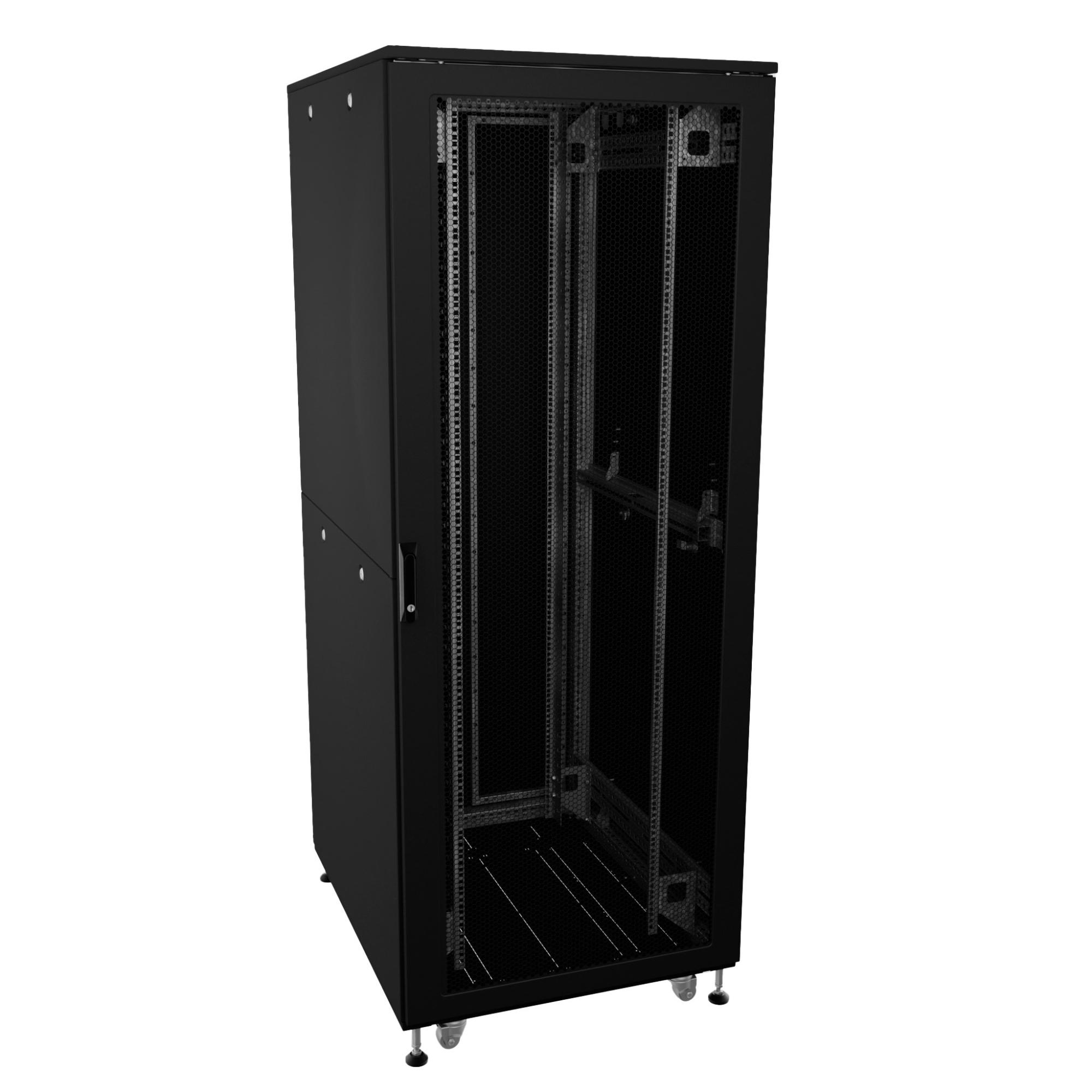 Шкаф напольный разобранный 19'' IT-CQE-N 47U 800x1000 мм, крыша с вырубкой, дверь перф. и двойная перф., двойные боковые панели, черный RAL9005