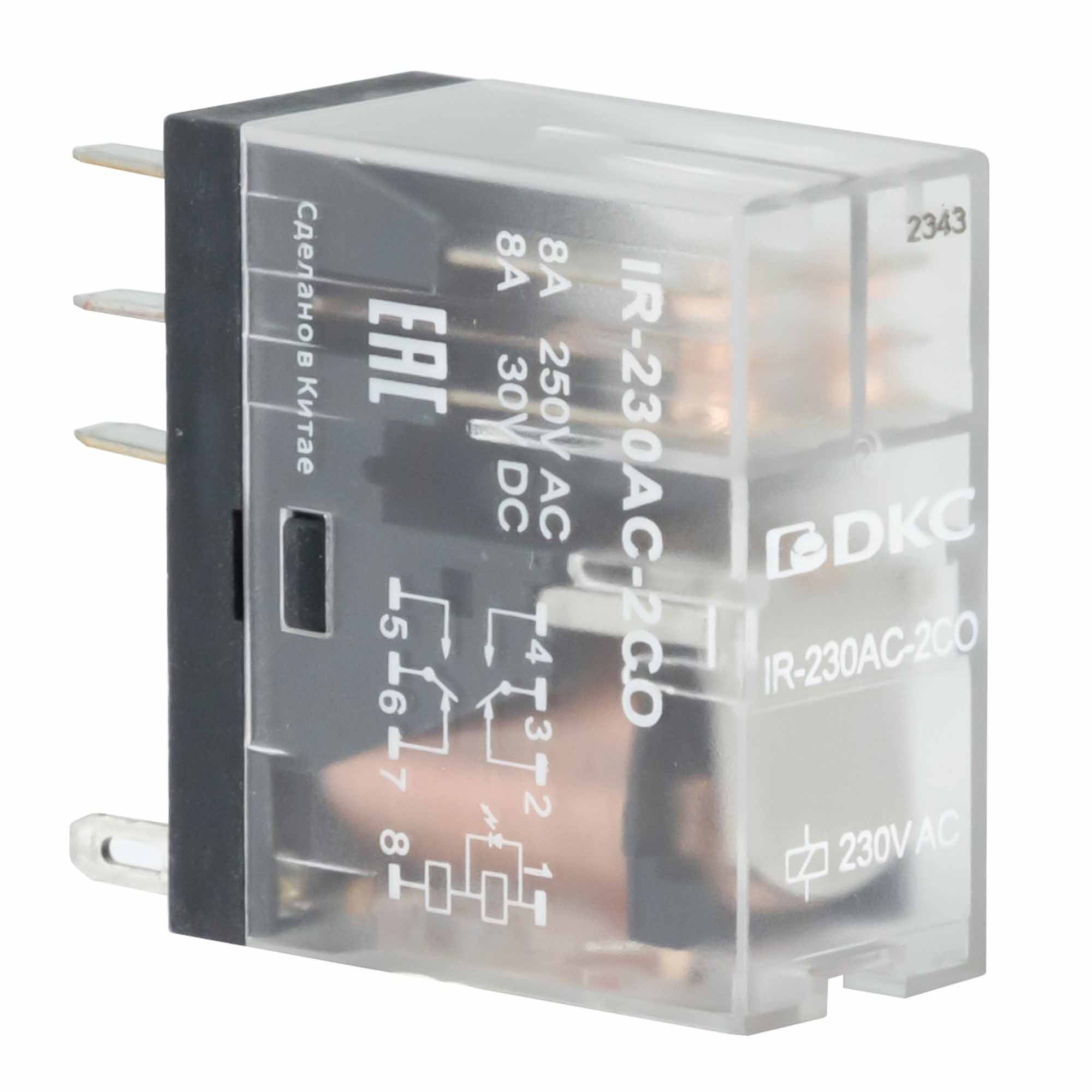 Реле миниатюрное промышленное, 2CO, коммутируемый ток 8 А, AgSnO, напряжение 230V AC, опция – светодиод