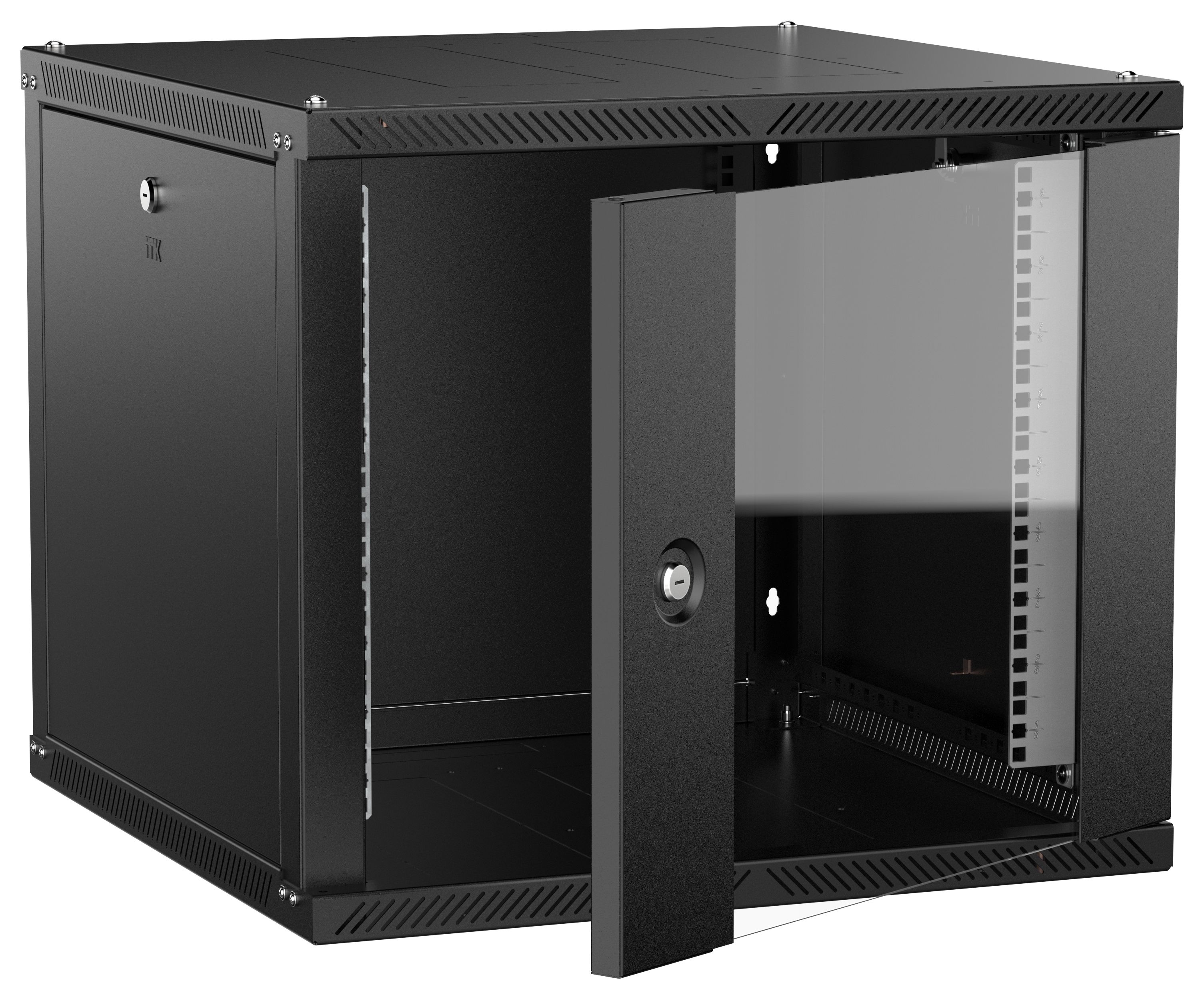 Шкаф настенный 9U 600х600мм дверь стекло черный 2.0 LINEA W