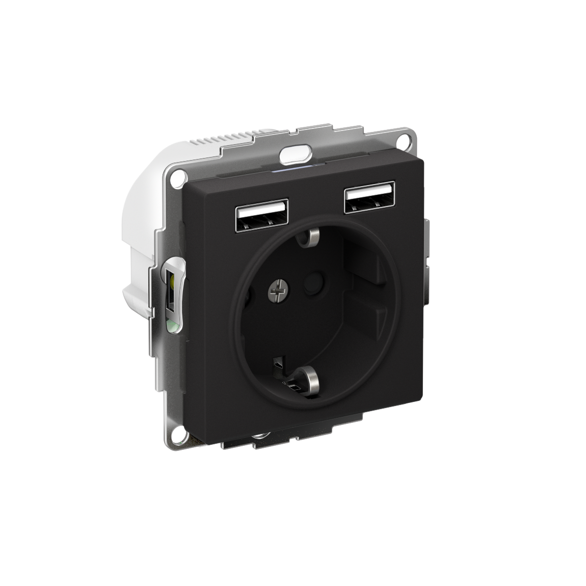 Розетка ATLASDESIGN 16А+USB A+A, механизм, карбон