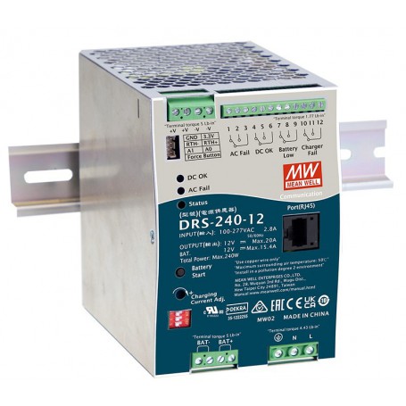 Блок питания AC-DC с функцией UPS c MODBus интерфейсом, 240Вт, вход 90-305В АС,127-431В DC, выход:12В, выход зарядного устройства: 0-15В,0-20 А, в корпусе