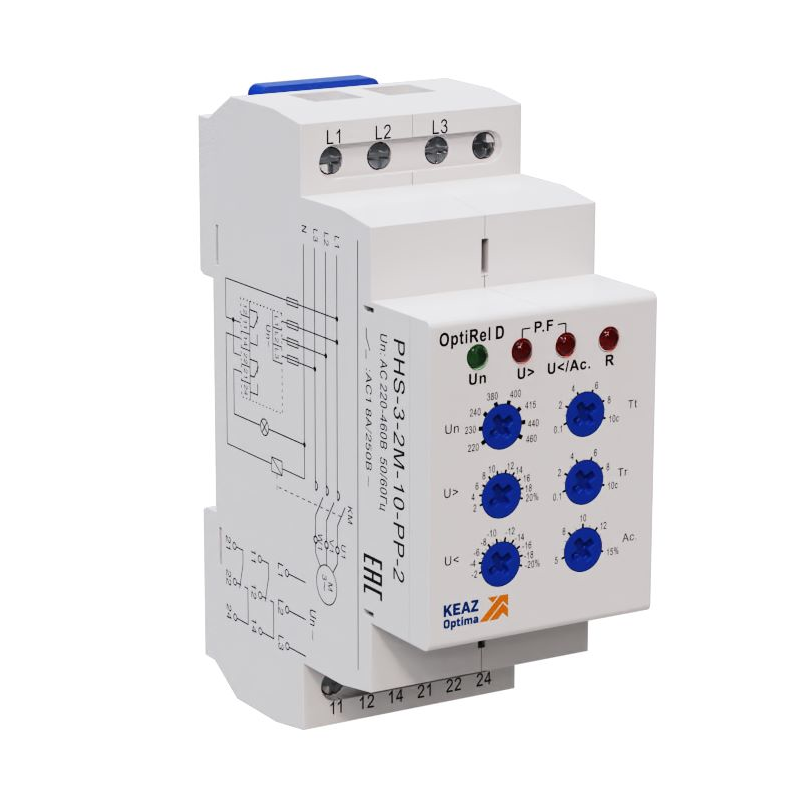 Реле контроля фаз OptiRel D PHS-3-2M-10-PP-2 универсальное трехфазный 2СО