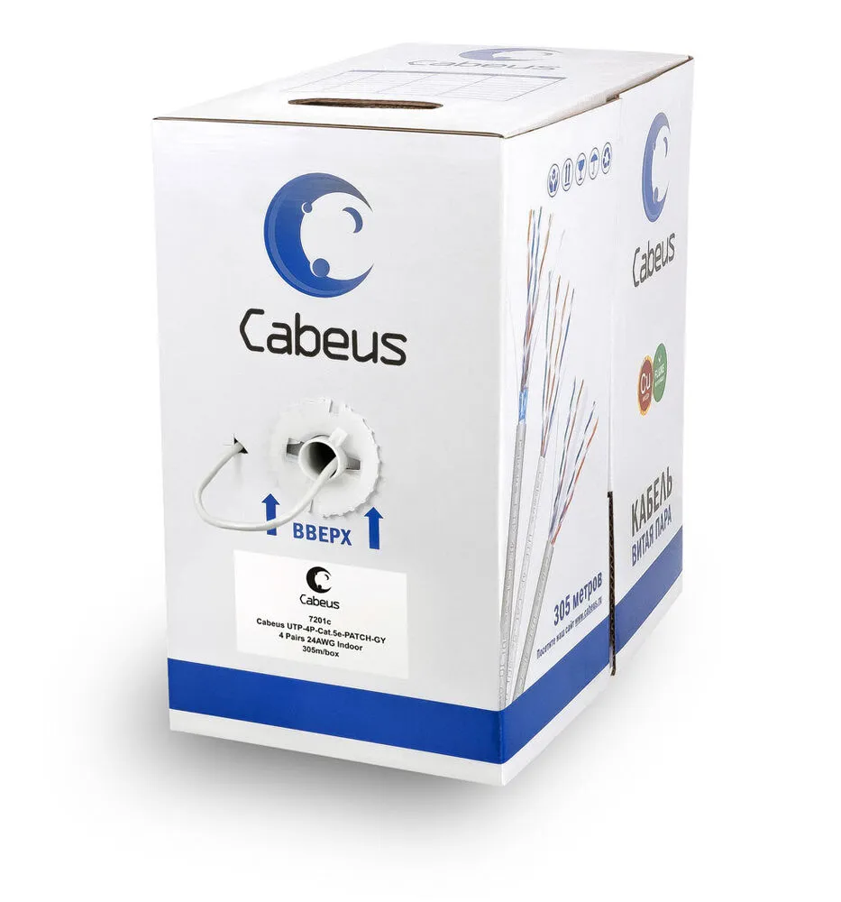 Витая пара UTP 5e Cabeus UTP-4P-Cat.5e-PATCH-GY 4 пары многожильный PVC серая 305 метров
