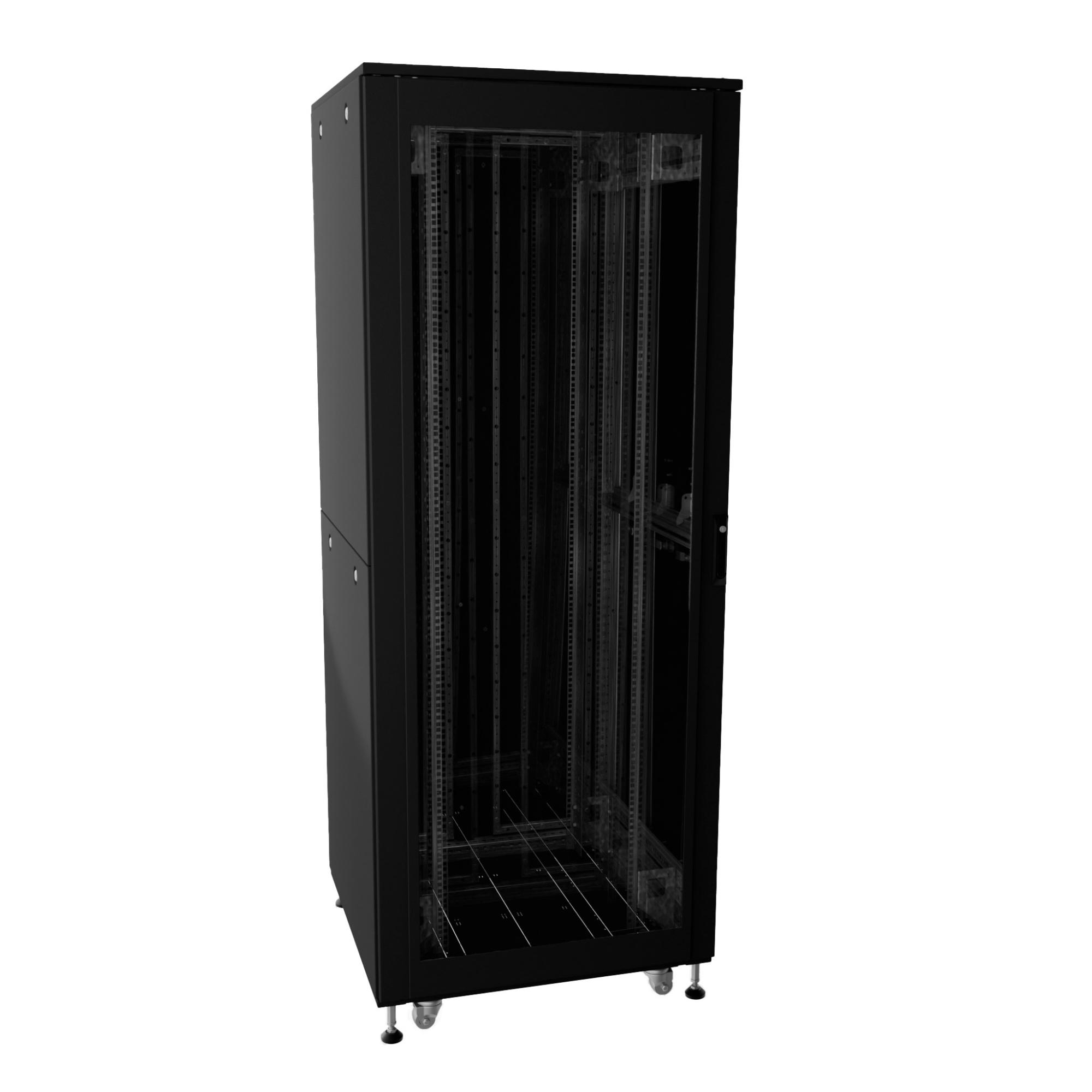 Шкаф напольный разобранный 19'' IT-CQE-N 42U 800x800 мм, крыша с вырубкой, дверь стекло и двойная сплошная металл, двойные боковые панели, черный RAL9005