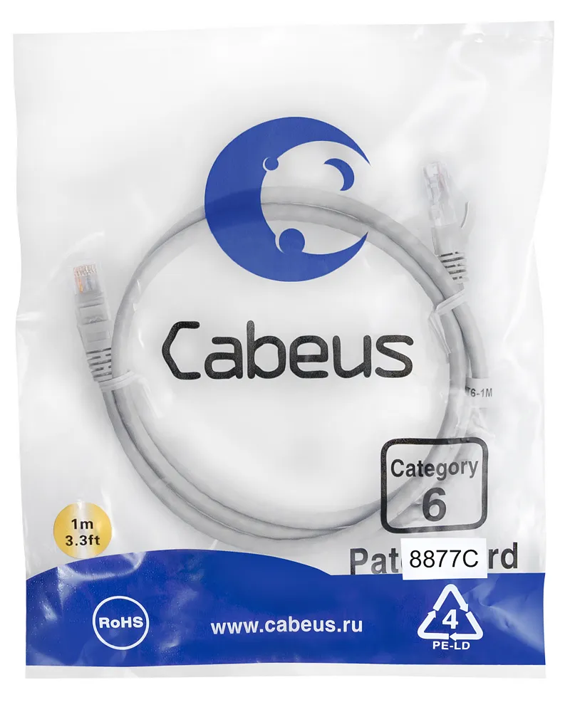 Патч-корд RJ45 UTP 6 Cabeus PC-UTP-RJ45-Cat.6-1m-LSZH LSZH серый 1 метр