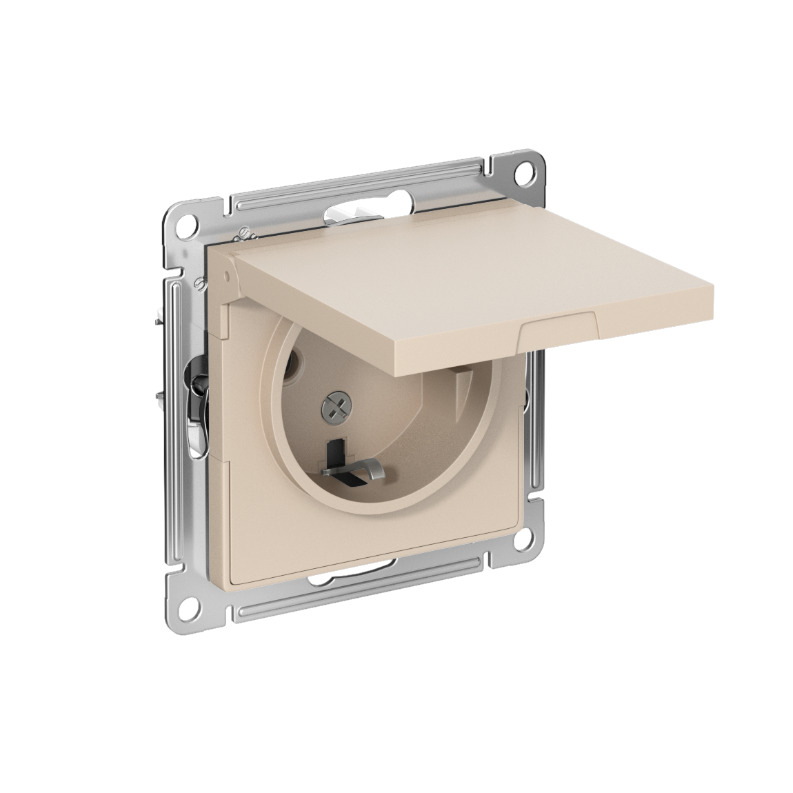 ATLASDESIGN розетка с заземл. со шторк. с крышкой, 16А, IP20, механизм, песочный