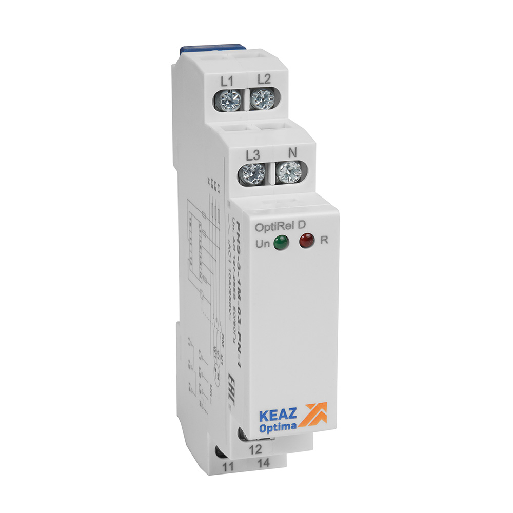 Реле контроля фаз OptiRel D PHS-3-1M-03-PN-1 чередования обрыва фаз трехфазный+N 1СО