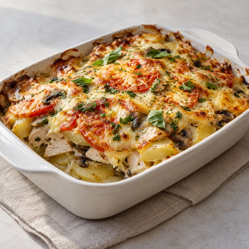 Запеканка с курицей и грибами
