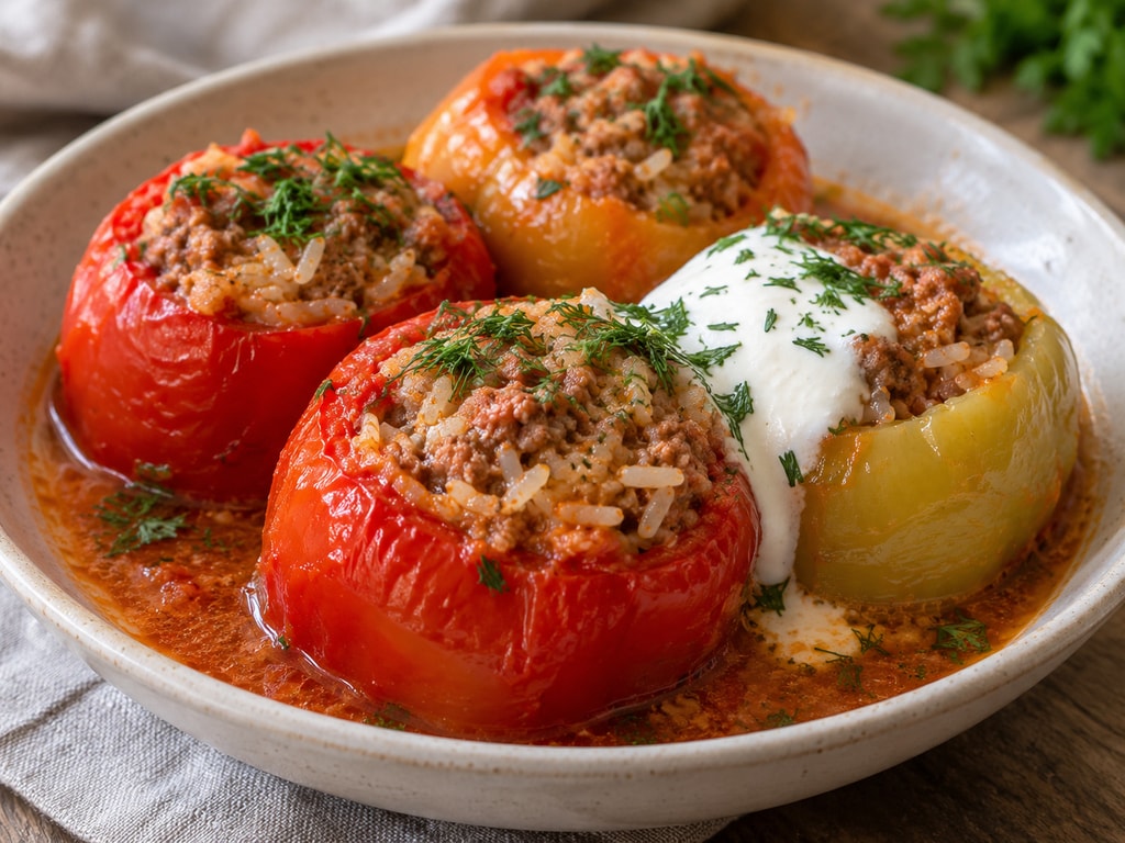 Перец, фаршированный мясом и рисом