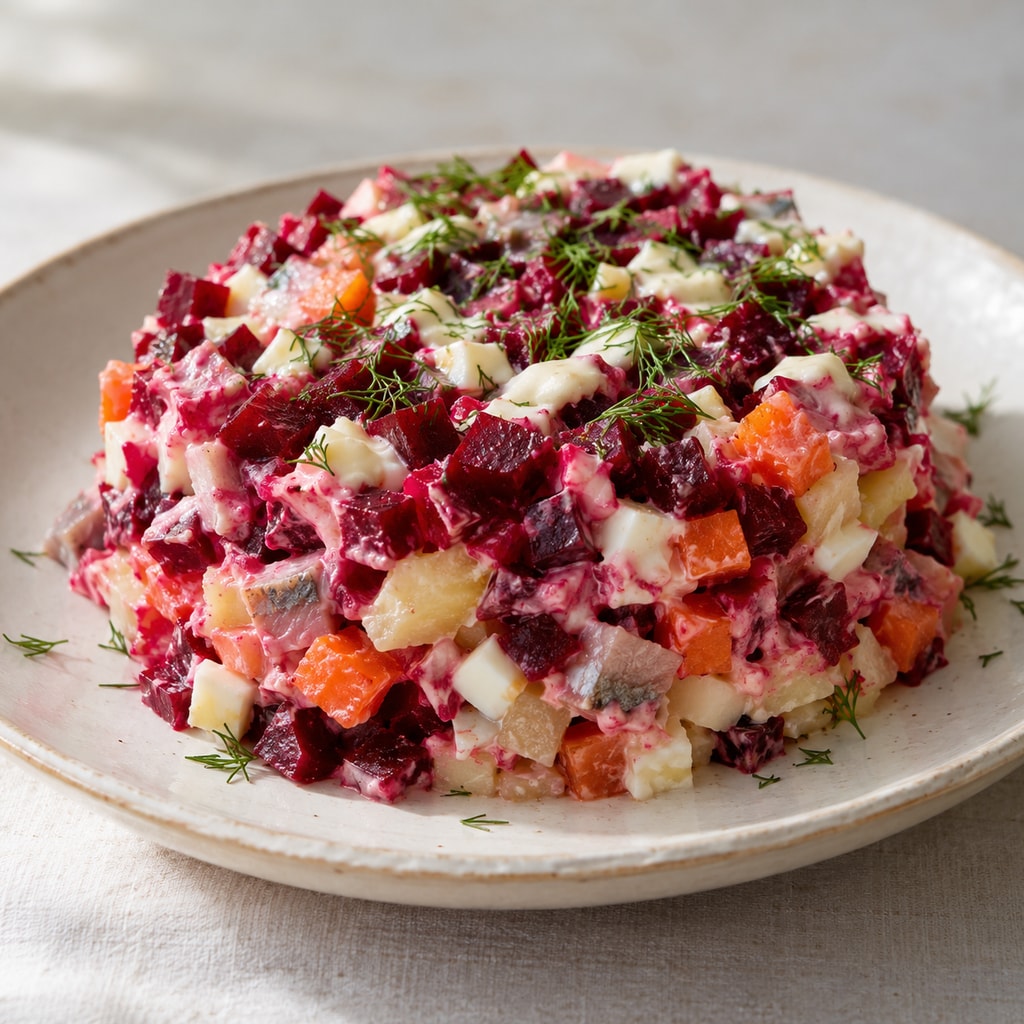 Селедка под шубой кубиками