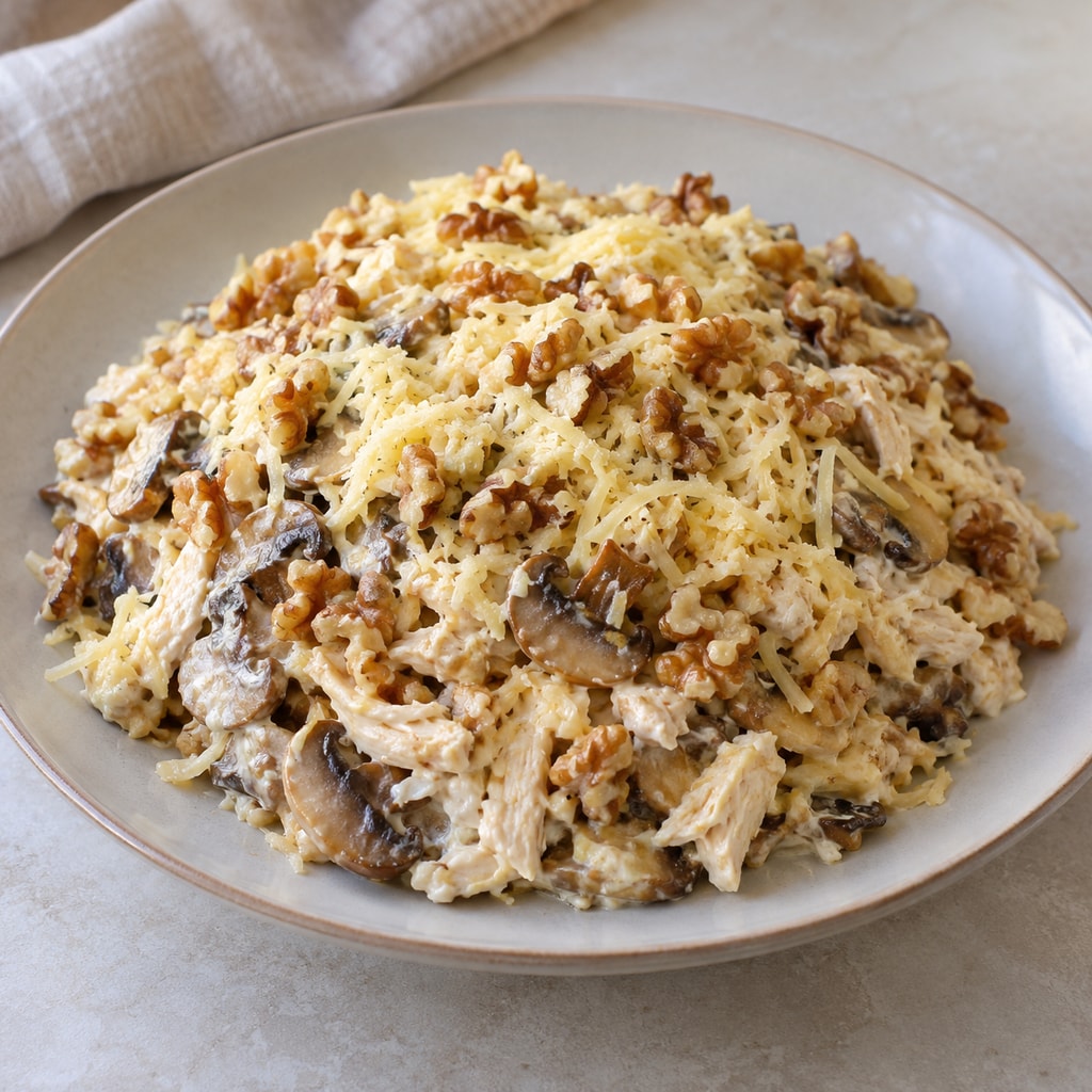Салат с куриным филе, сыром и орехами