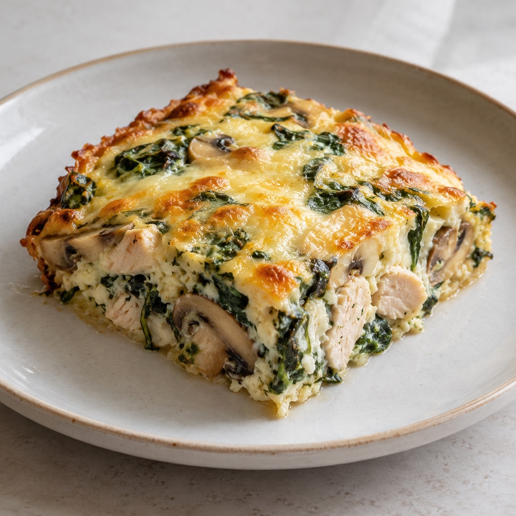 Белковая запеканка с курицей и грибами