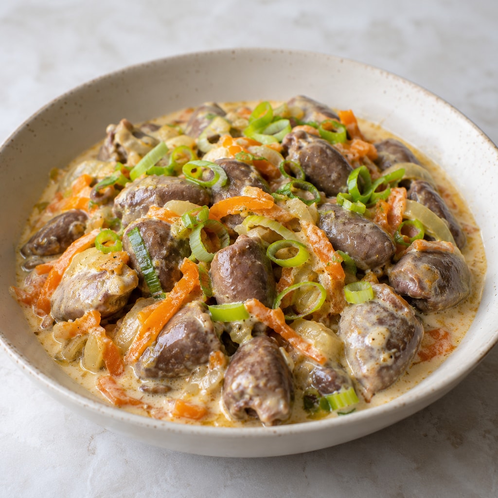 Куриные сердца в сметане