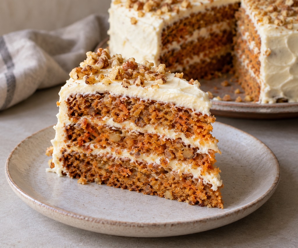 Морковный торт с грецкими орехами и корицей