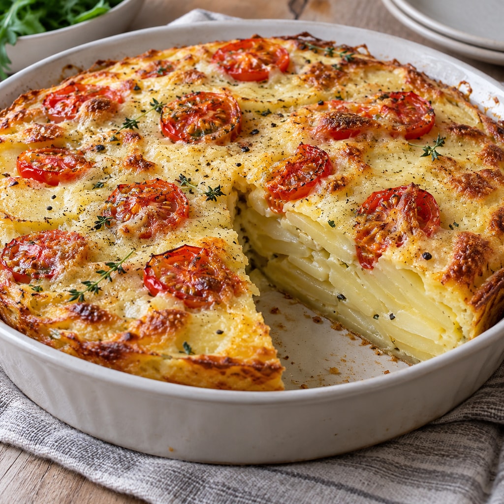 Простой картофельный пирог с черри