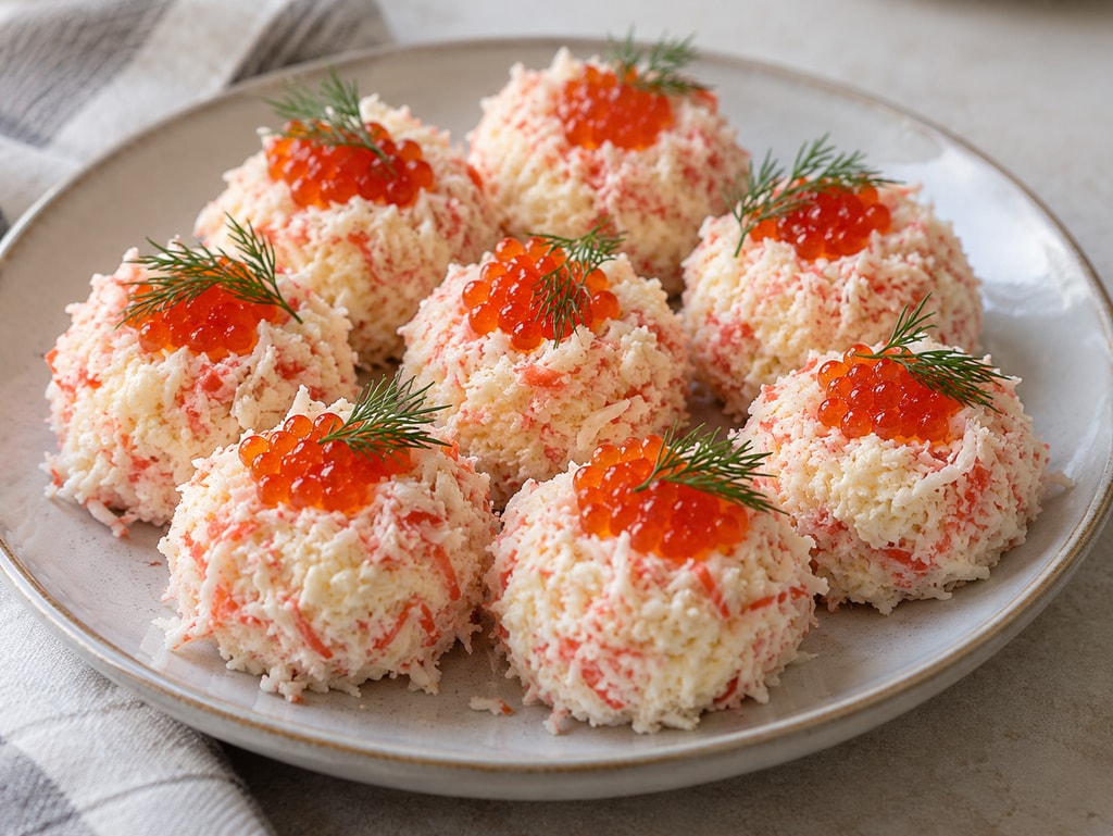 Закусочные шарики с крабовыми палочками и икрой