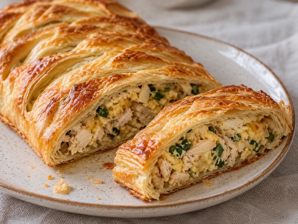 Пирог с курицей из слоеного теста