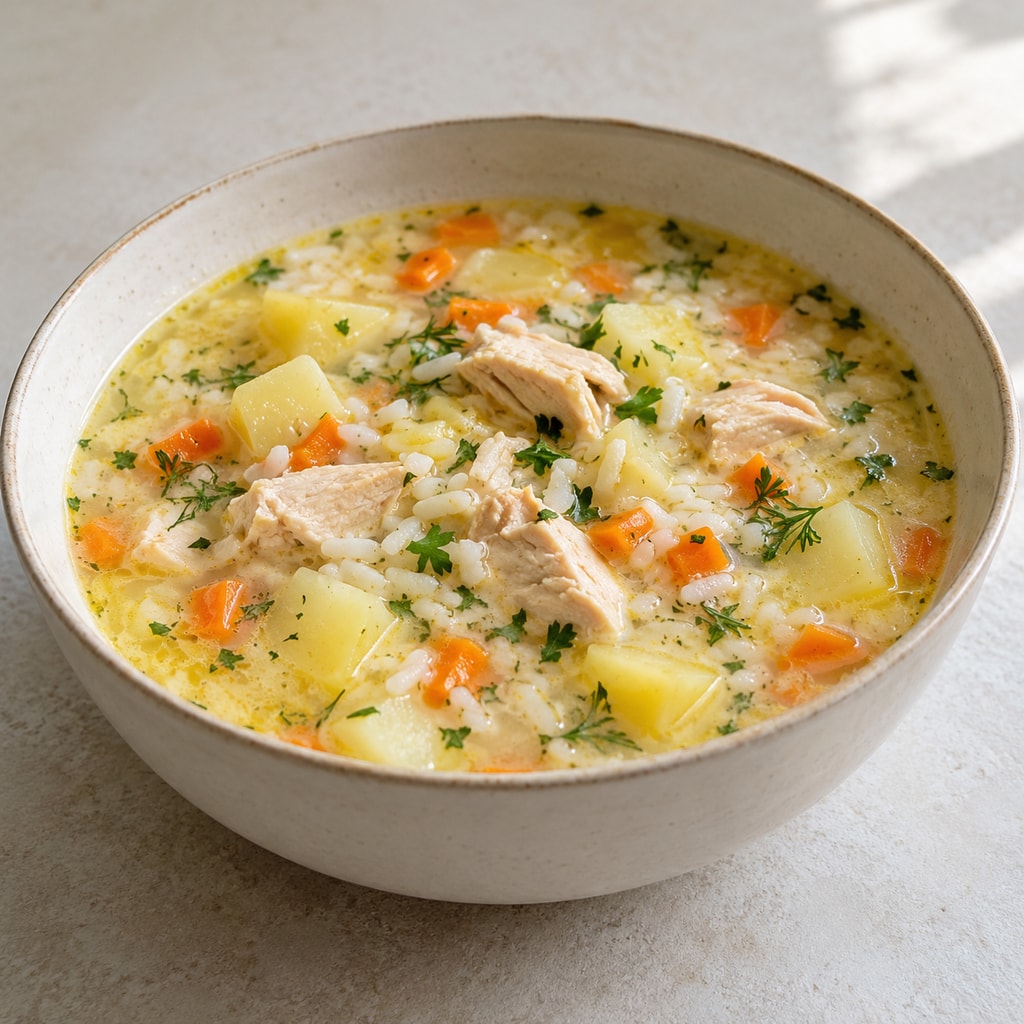 Куриный суп с рисом и сыром