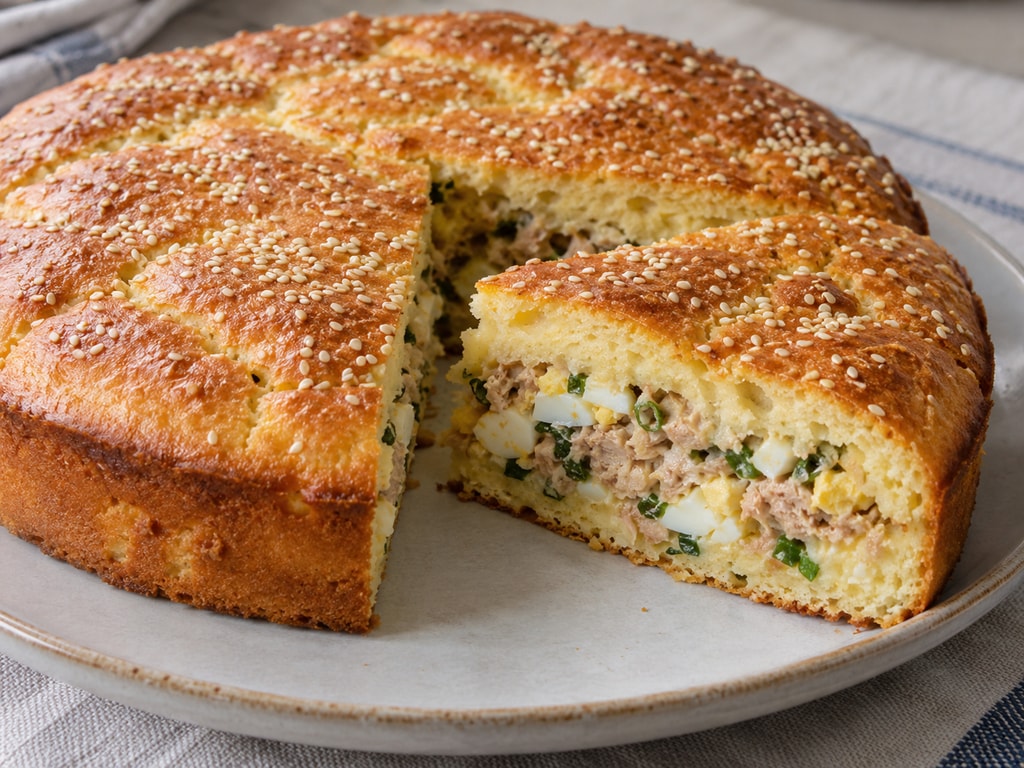 Заливной пирог с яйцами и тунцом