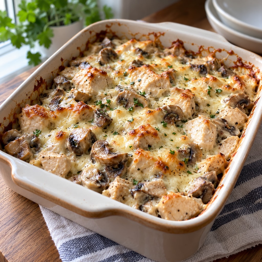 Куриная запеканка с грибами и сыром