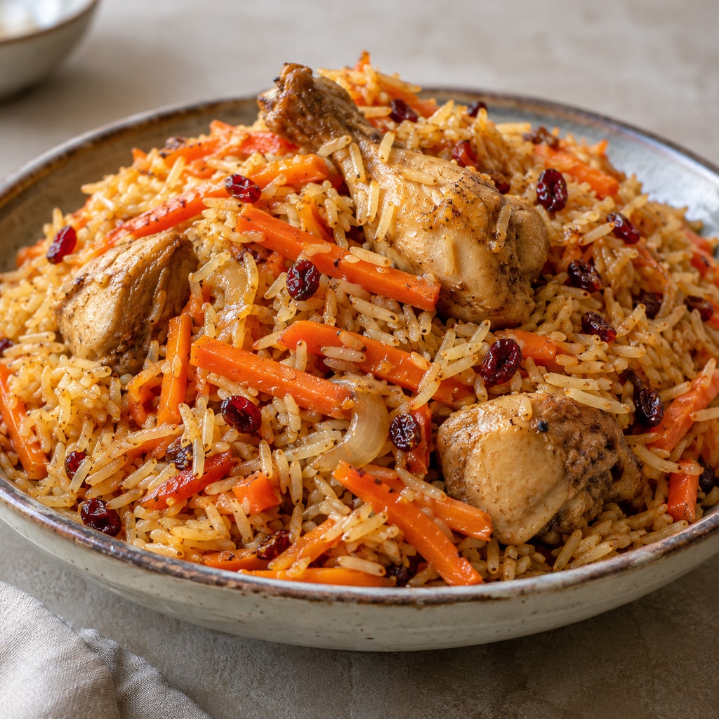 Плов узбекский с курицей и барбарисом