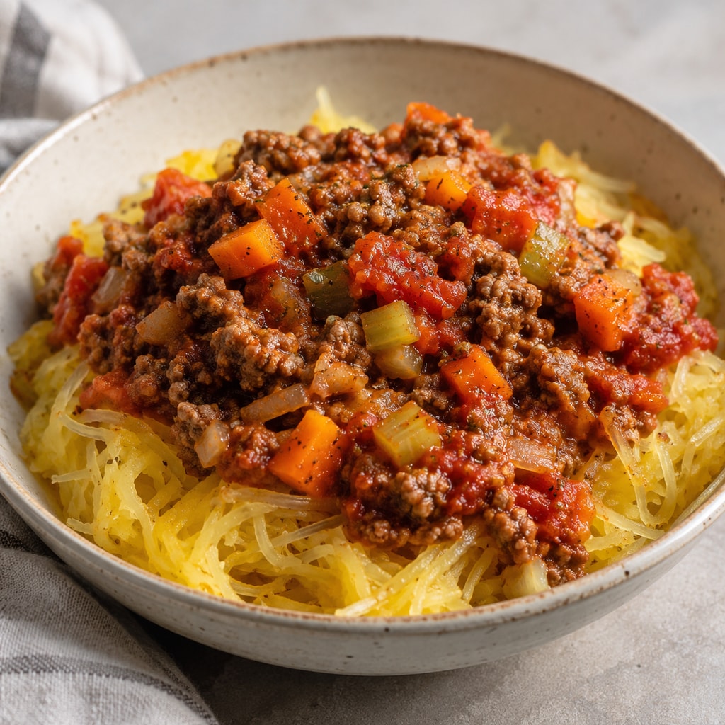 Спагетти из тыквы с мясным рагу