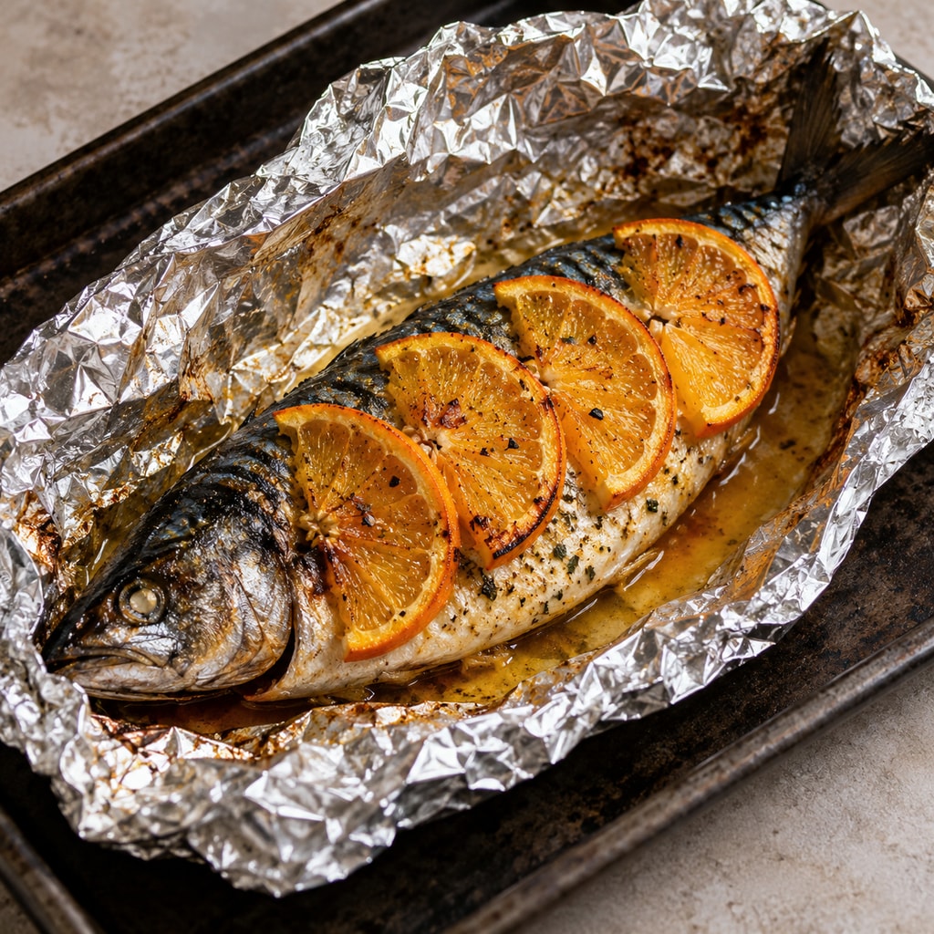Запеченная скумбрия с апельсином