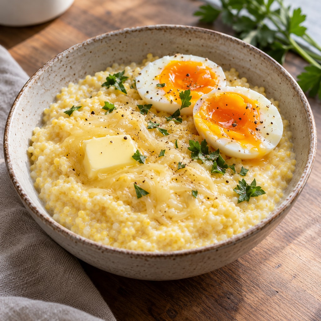 Пшённая каша с сыром и яйцом