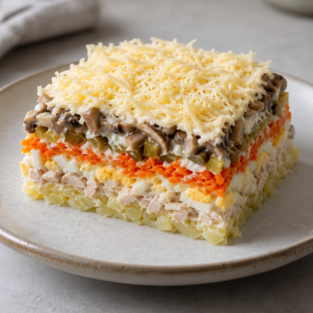 Салат Охотничий с курицей и грибами