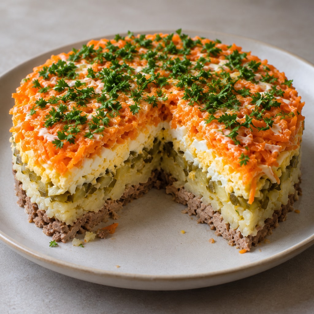 Слоеный салат с печенью