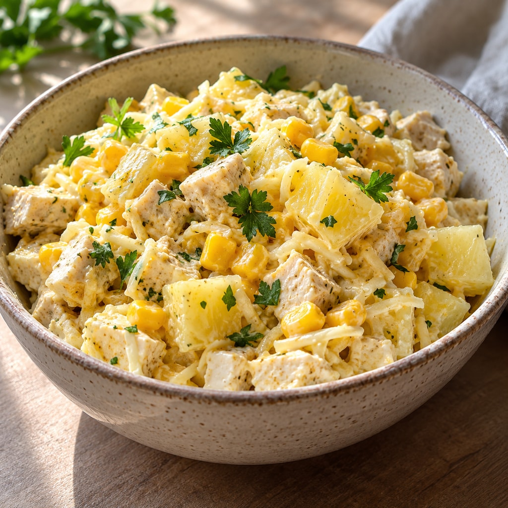Салат из курицы с сыром и ананасом