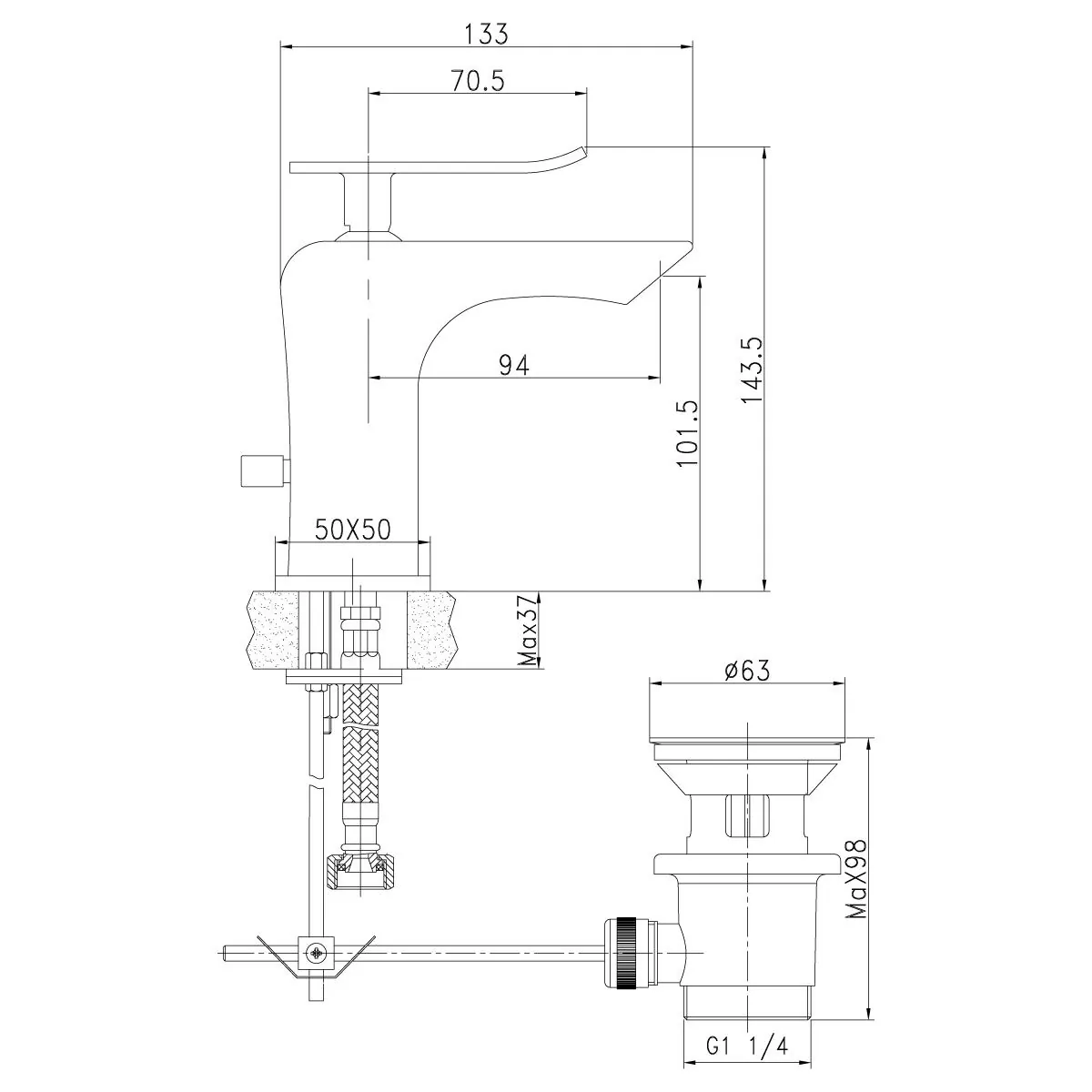 Габаритная схема Смеситель Lemark Contest LM5806CW для раковины