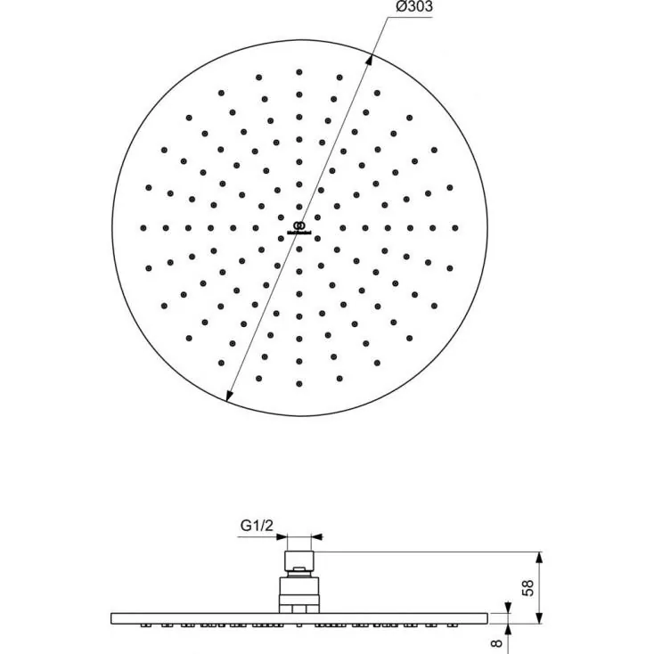 Габаритная схема Верхний душ Ideal Standard IdealRain A5803XG