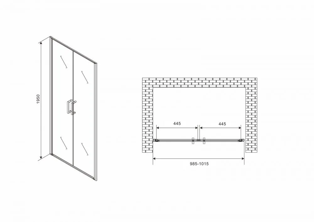 Габаритная схема Душевая дверь Abber Sonnenstrand AG04100C 100