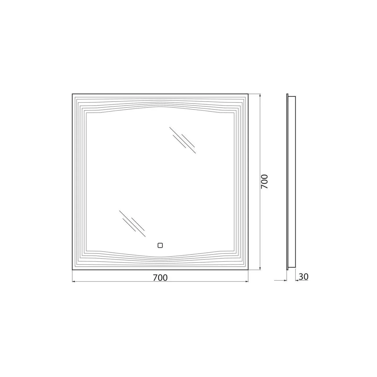 Габаритная схема Зеркало BelBagno SPC-LNS-700-700-LED-TCH