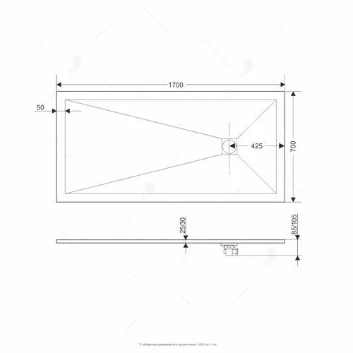 Габаритная схема Поддон для душа RGW Stone Tray ST-G 170x70