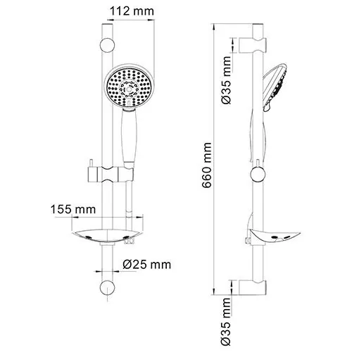 Габаритная схема Душевой гарнитур Wasserkraft A004