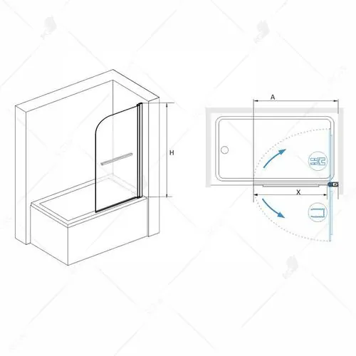 Габаритная схема Шторка на ванну RGW Screens SC-114B 80x140
