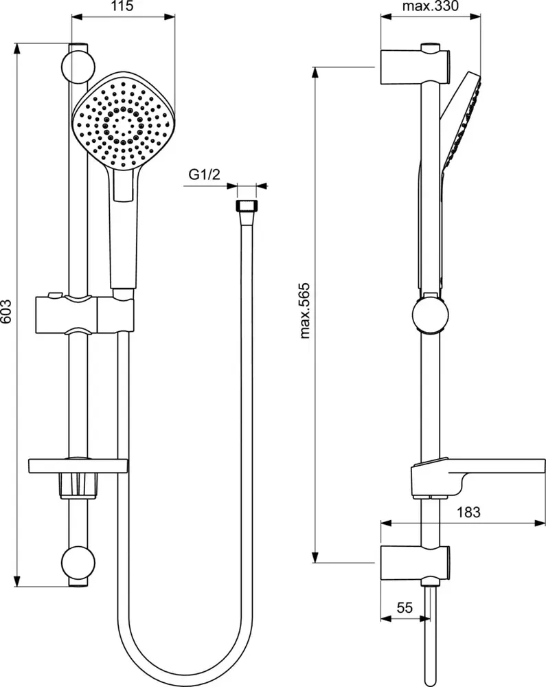 Габаритная схема Душевой комплект Ideal Standard Esla BC264AA