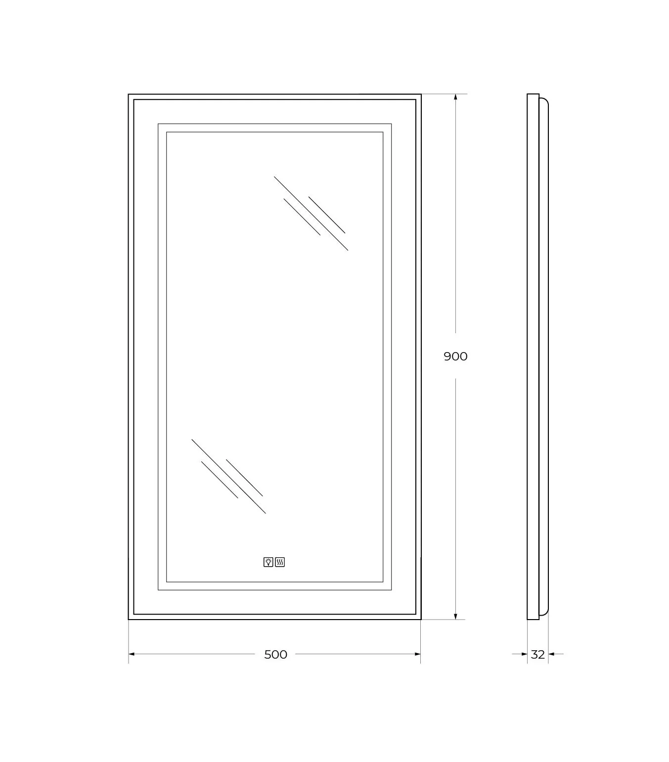 Габаритная схема Зеркало BelBagno Kraft SPC-KRAFT-500-900-LED-TCH-WARM