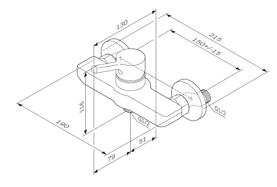 Габаритная схема Смеситель AM.PM X-Joy F85B20000 для душа