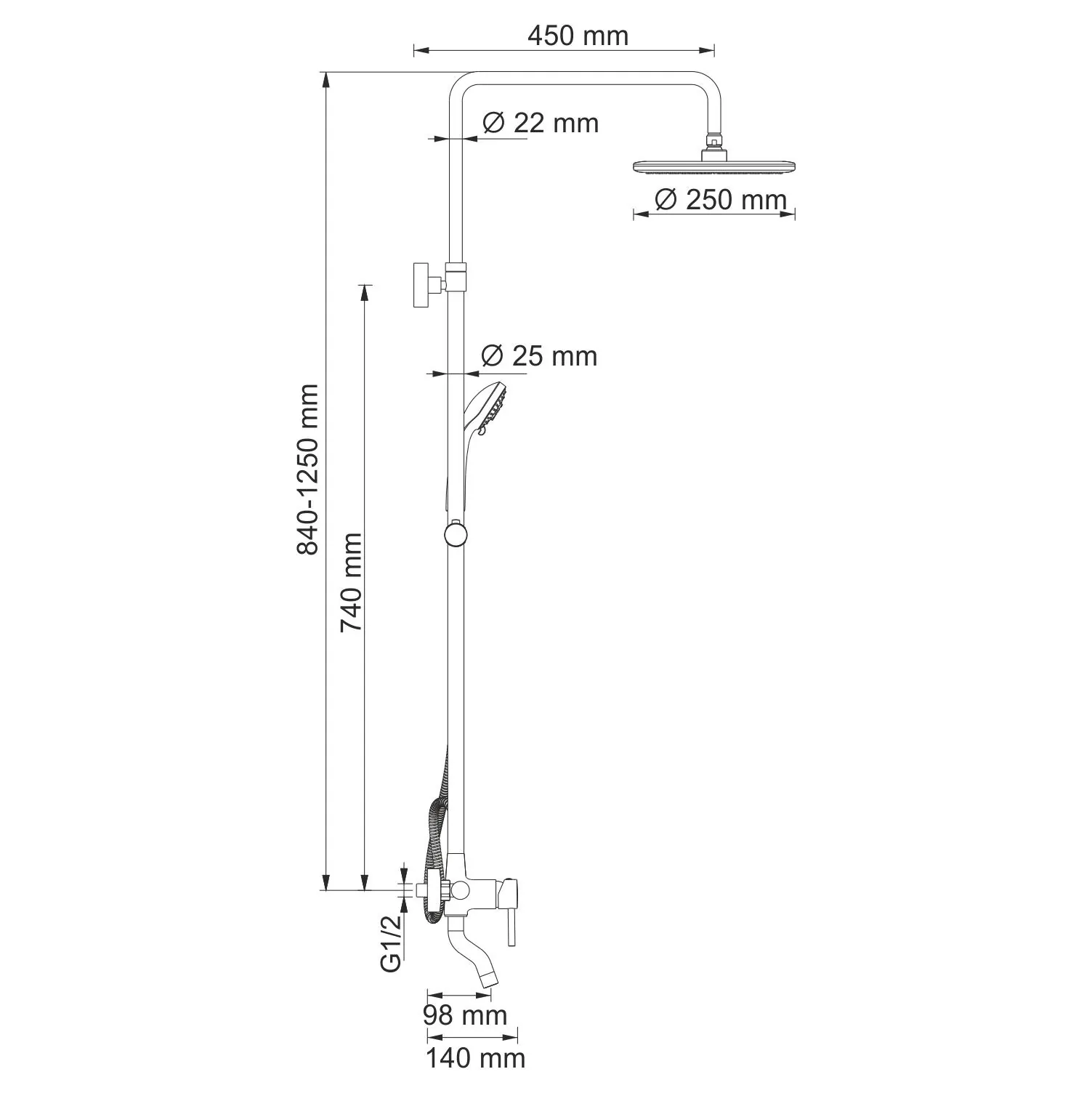 Габаритная схема Душевая стойка Wasserkraft A14401
