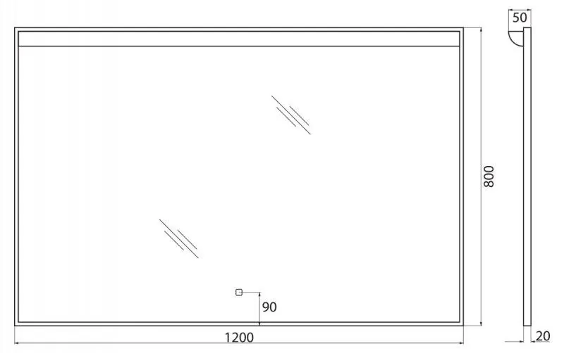 Габаритная схема Зеркало BelBagno SPC-UNO-1200-800-TCH