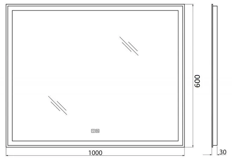 Габаритная схема Зеркало BelBagno SPC-GRT-1000-600-LED-TCH-WARM