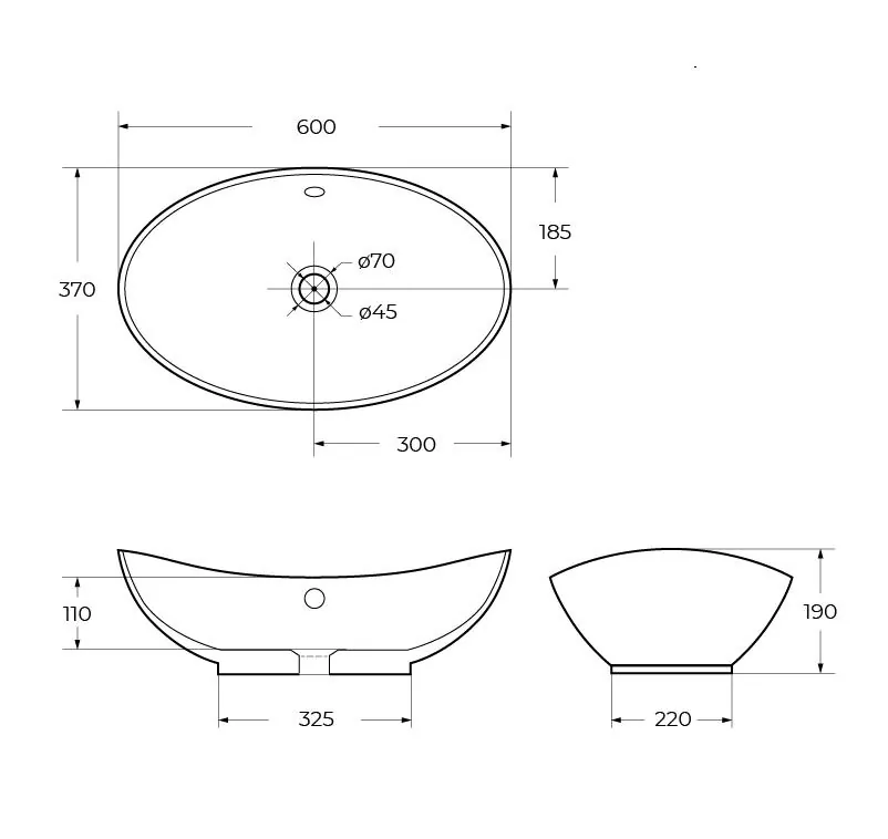 Габаритная схема Раковина BelBagno BB1087 60 см