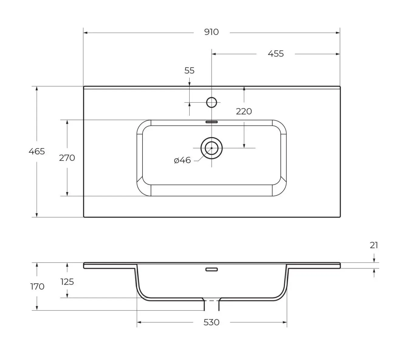 Габаритная схема Мебельная раковина BelBagno BB900ETL 90 см
